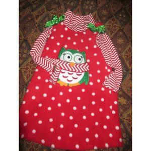 euc-vguc Bonnie Jean red fleece owl holiday jumper dress + top girls 5 f